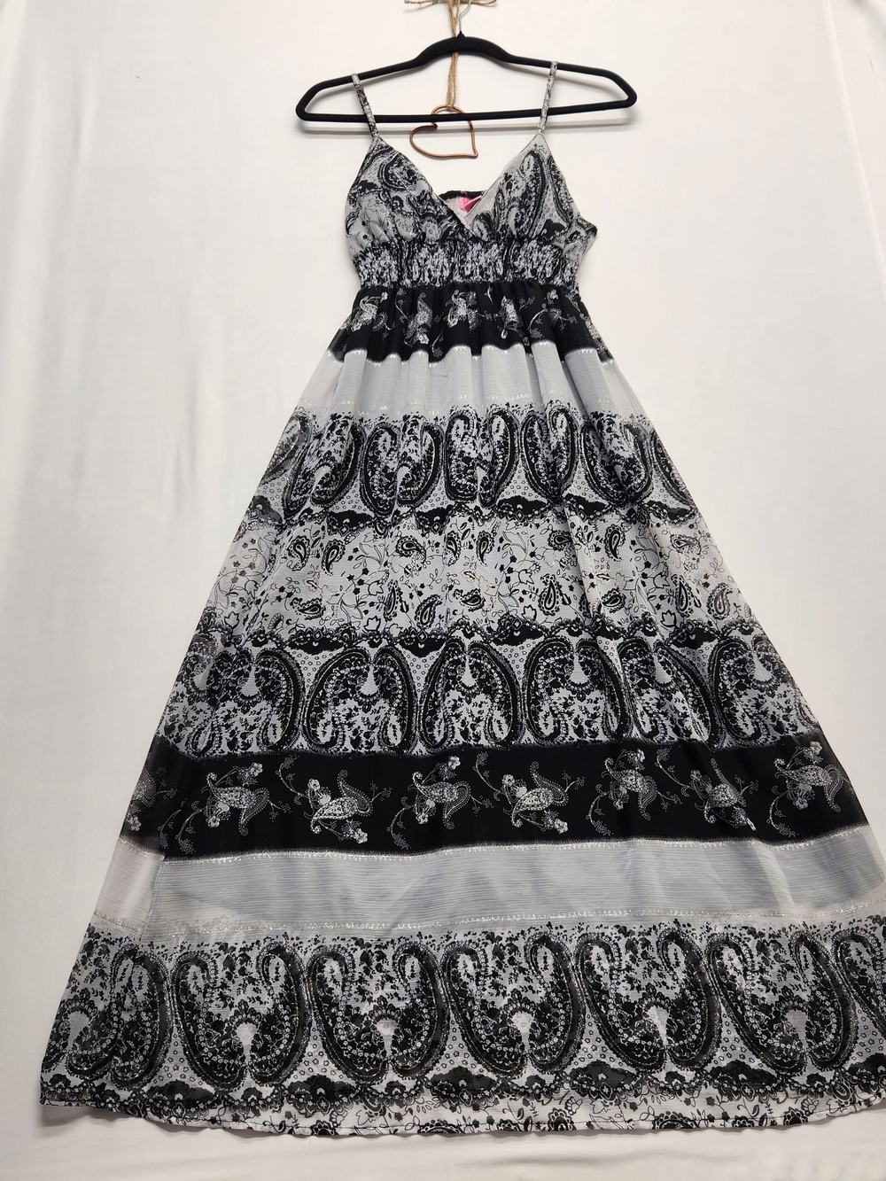 ⭐️She’s Cool Y2K Boho Paisley Tiered Maxi Dress Black White Grunge Fairy Medium